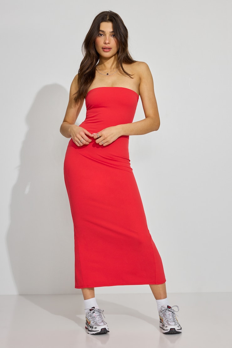 Sleek Maxi Tube Dress - Red - Women Clothing