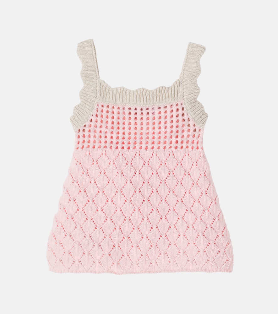 Floral-appliqué pointelle cotton top