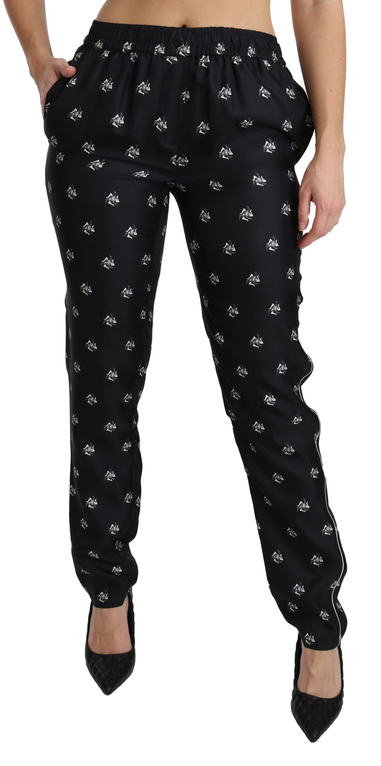 Logo-Printed Silk Trousers — Black