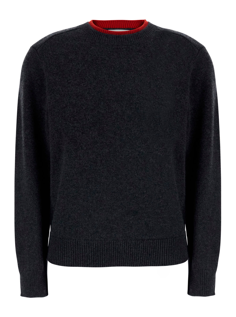Contrast-Collar Cashmere Sweater — Gray