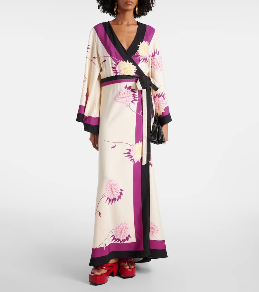 Floral silk twill wrap dress