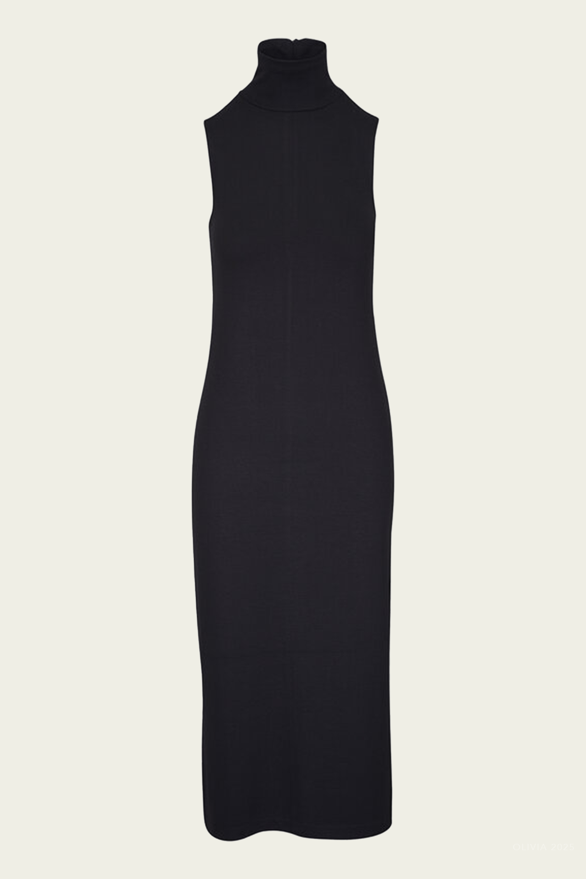 Side-Slit Sleeveless Turtleneck Dress in Black
