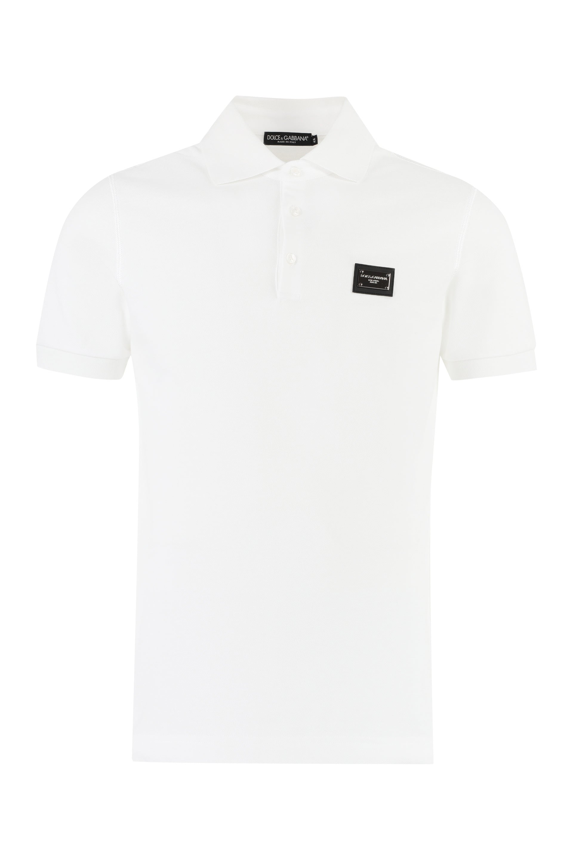 Cotton Piqué Polo-shirt with Branded Tag for Men