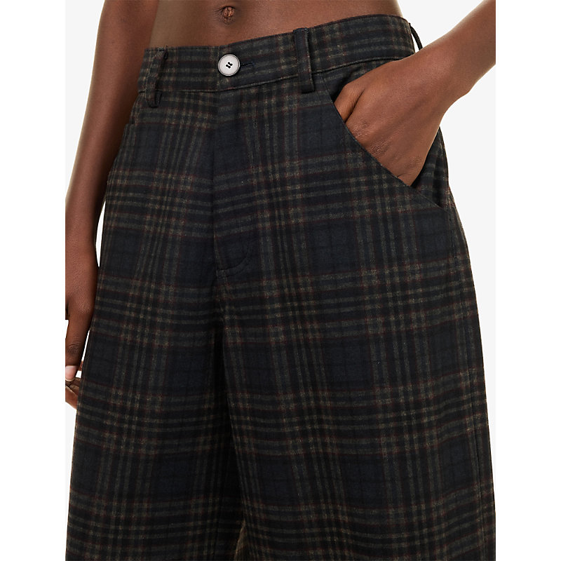 Womens Khris Tartan Check Barrel-Leg Woven Trousers