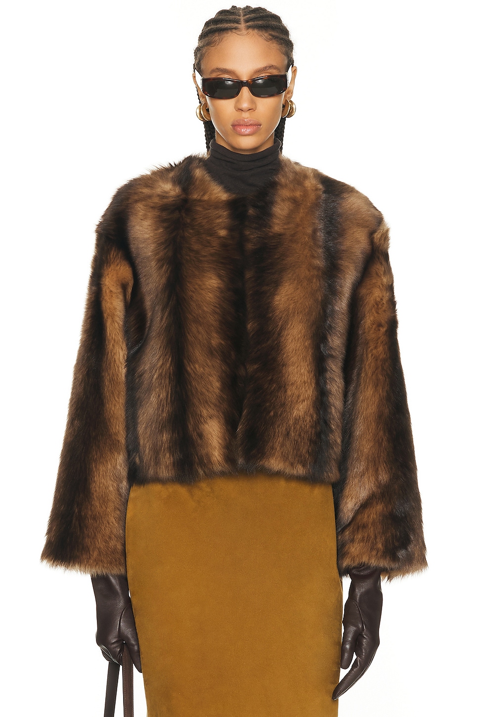 NILI LOTAN Elan Shearling Jacket in Camel & Brown - Brown. L also in