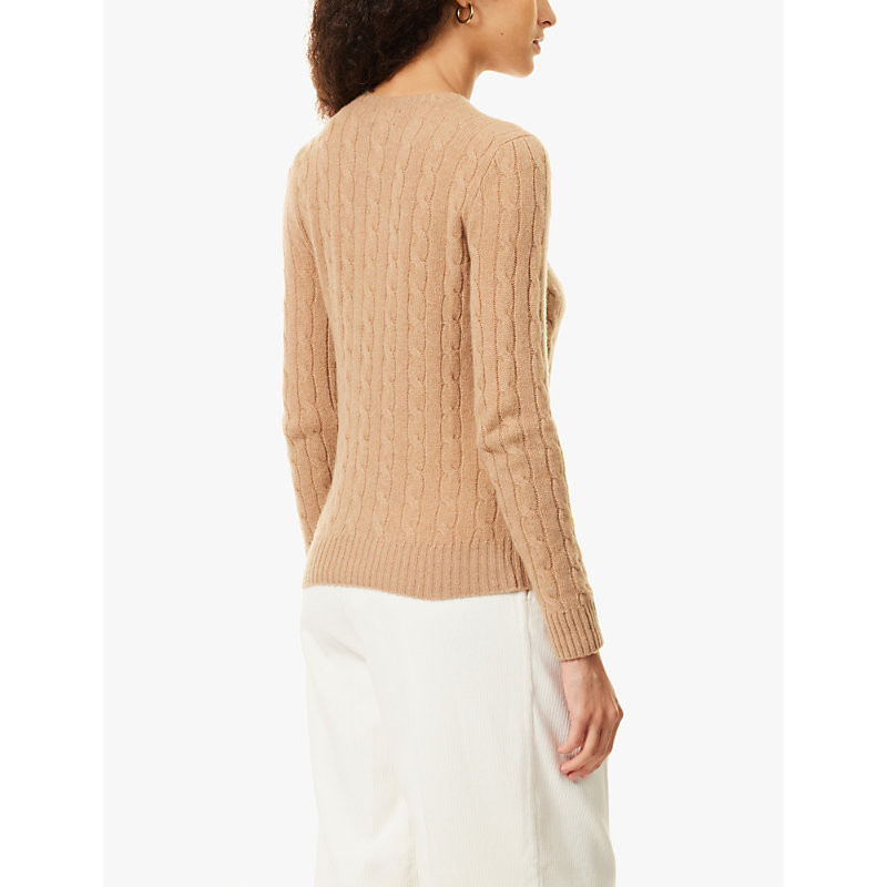 Womens Collection Camel Melange Logo-embroidered Cable-knit Wool and Cashmere Jumper 