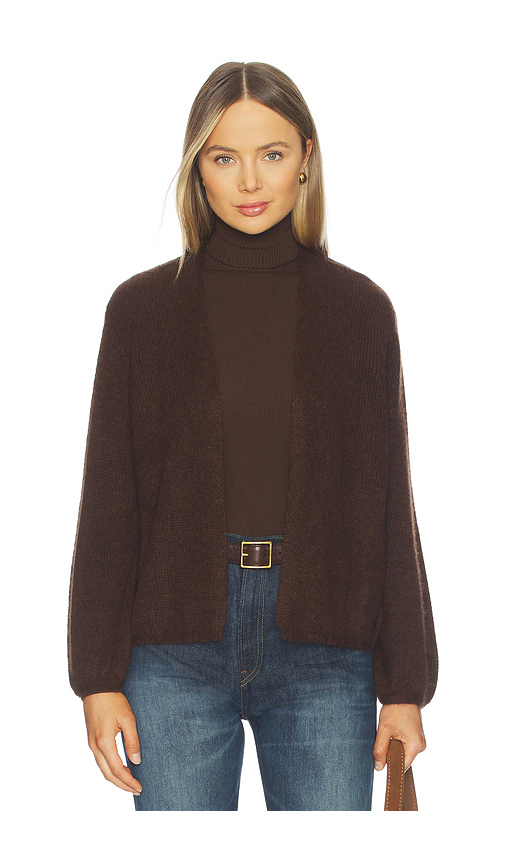 W. Cashmere Juniper Balloon-sleeve Open Cardigan in Chocolate. S. Also in XS