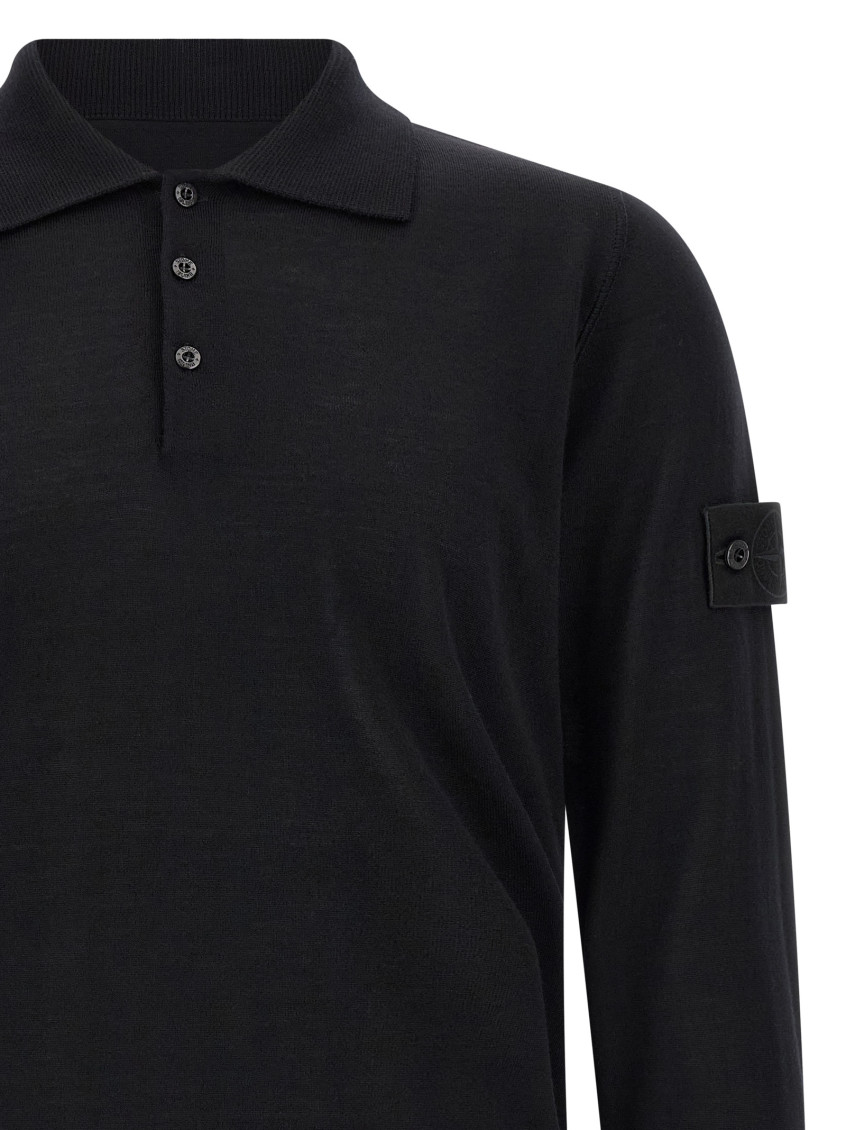 Black Solid Shirt Collar Sweater