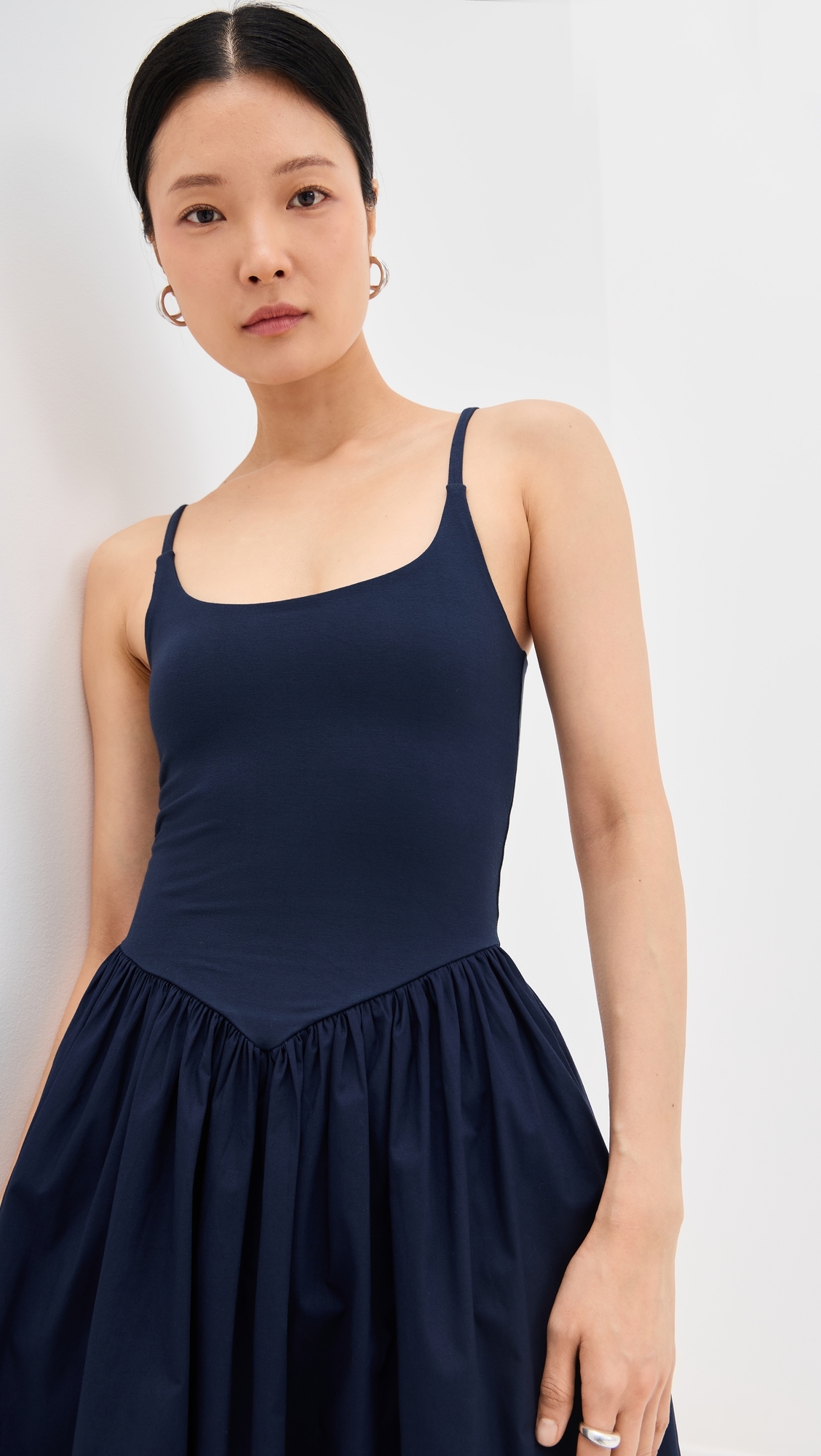 LE BOP Alix Mixed Fabric Tank Dress Navy