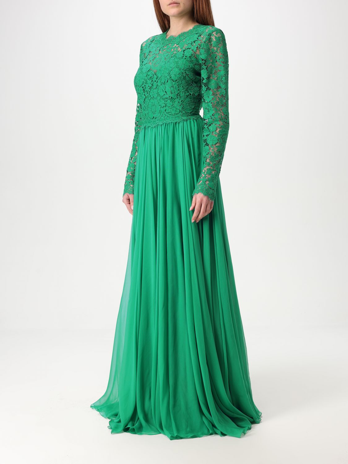 Lace-panel gown - Green