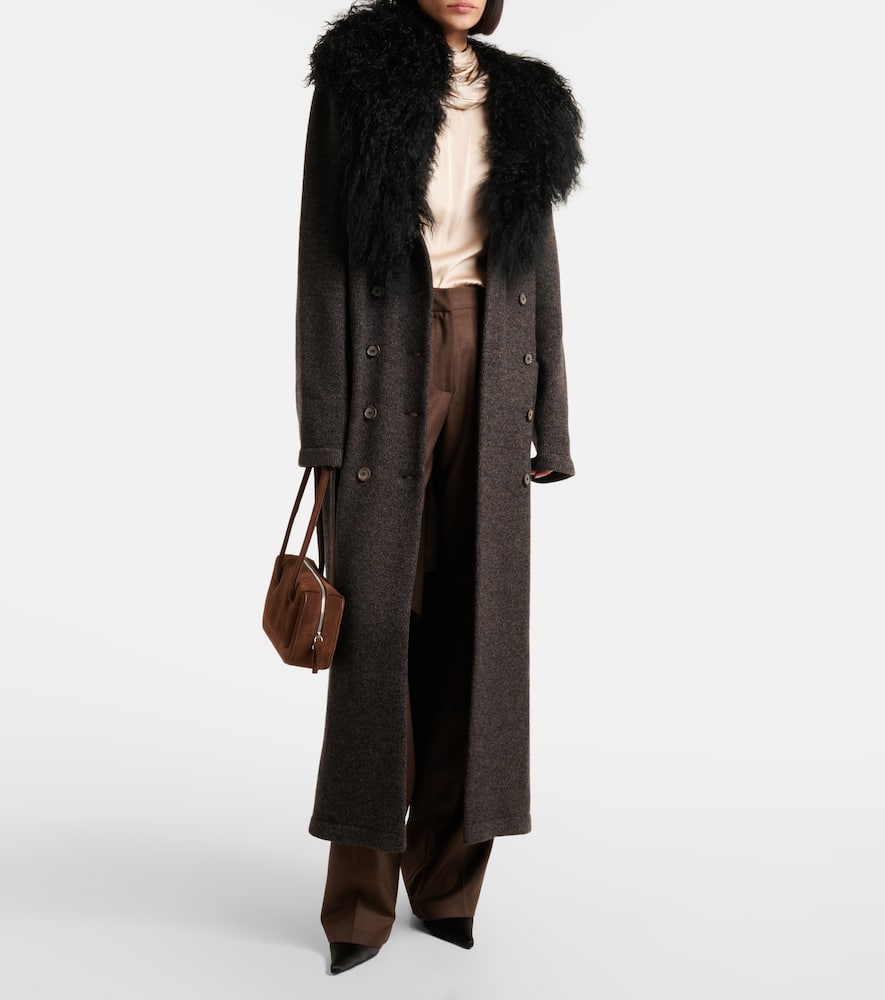 Shearling-trimmed cashmere coat