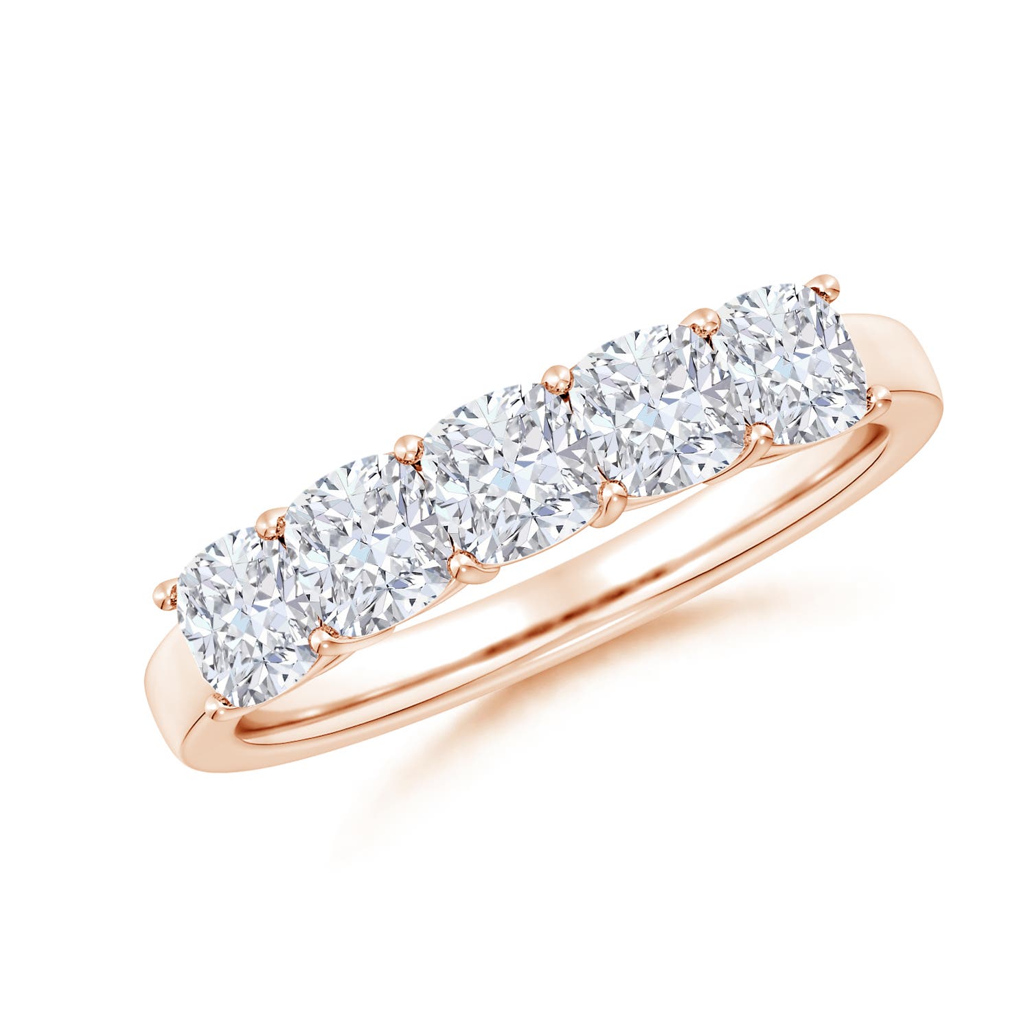 Angara 1.8 Carats Prong-Set Cushion Diamond Five Stone Wedding Ring in 18K Rose Gold