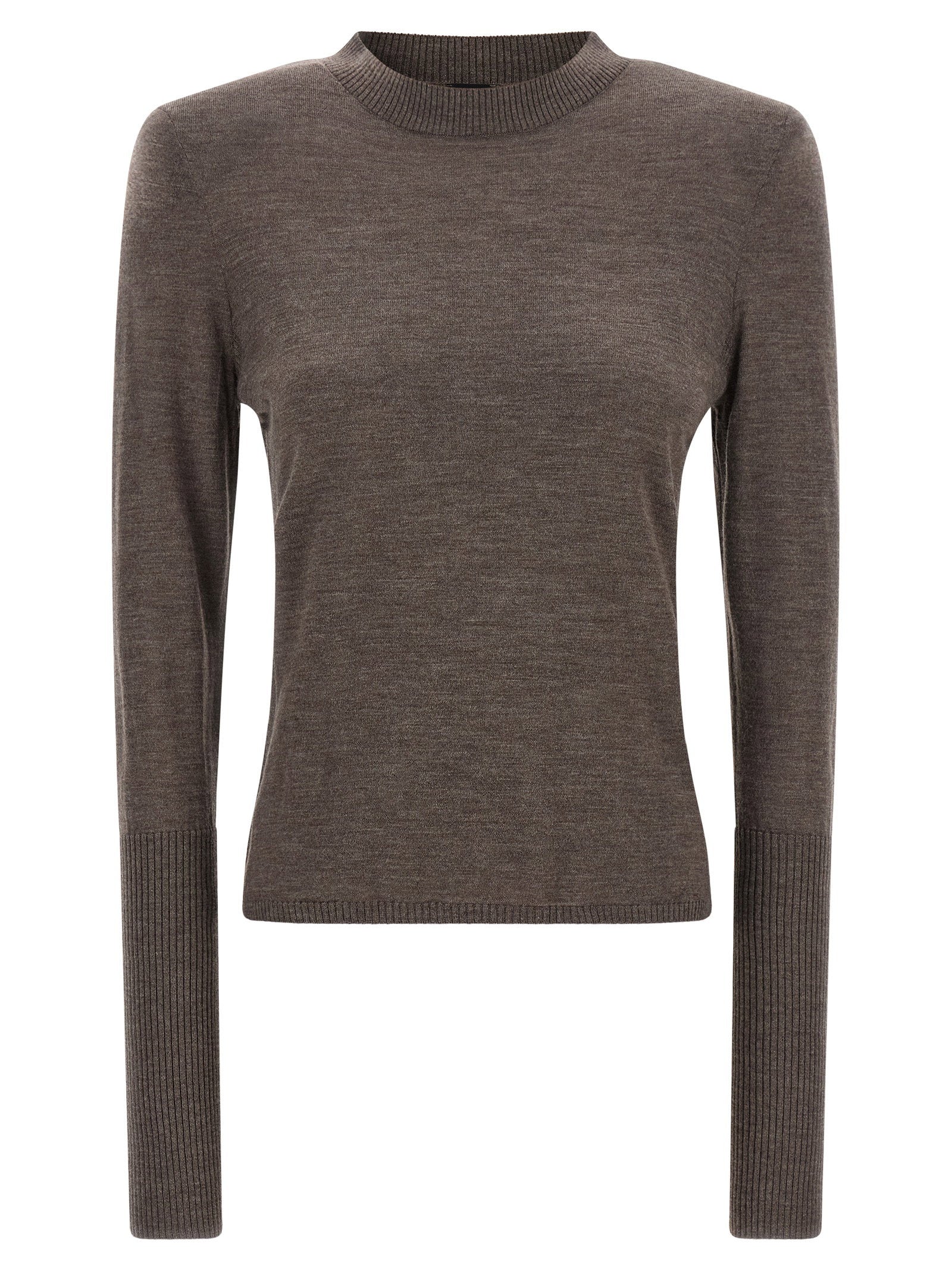 Merino Wool with Padded Shoulders Sweater — Brown