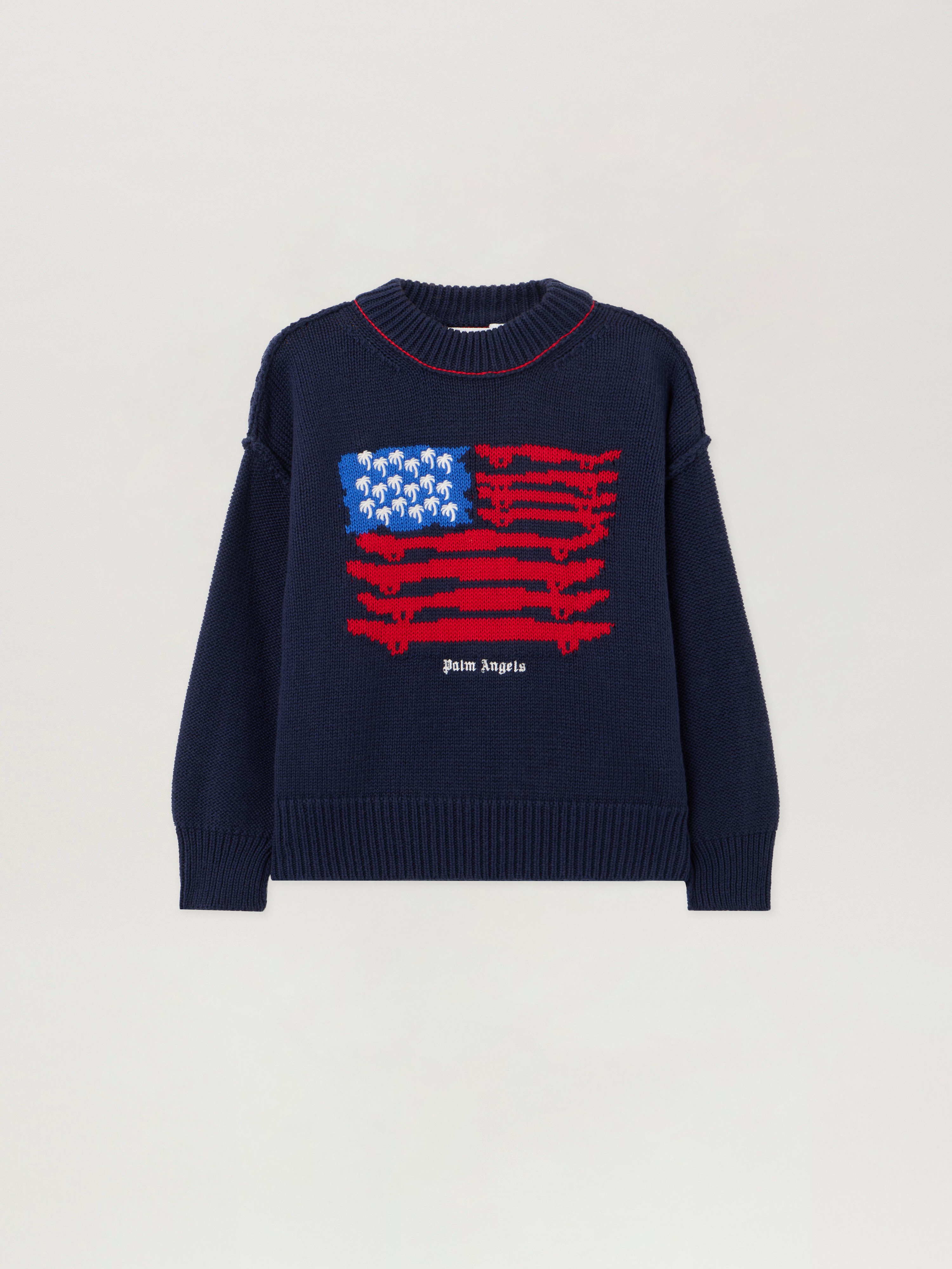 Palms Flag Knit Crewneck Kids  Navy Blue