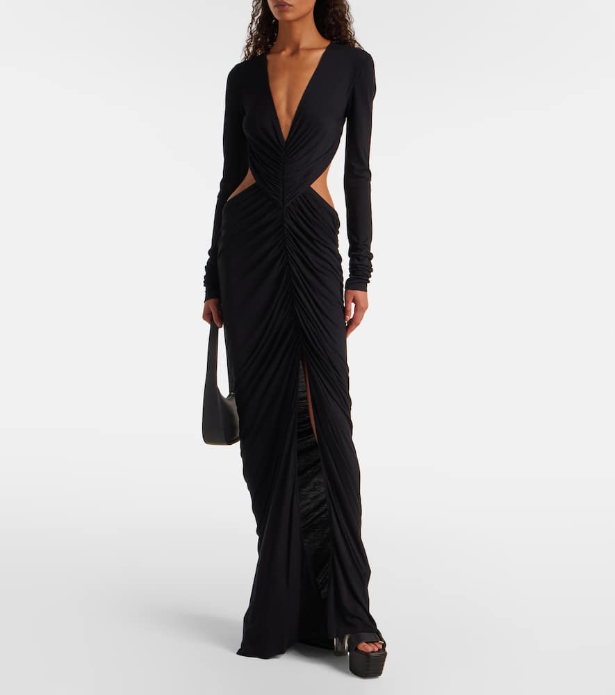 Poppy ruched open-back jersey gown