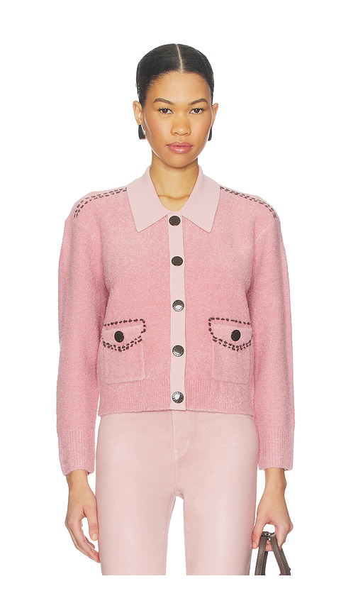 L'AGENCE Poetry Stitch Crop Cardigan in Mauve Rose & Dark Brown. XXS also in