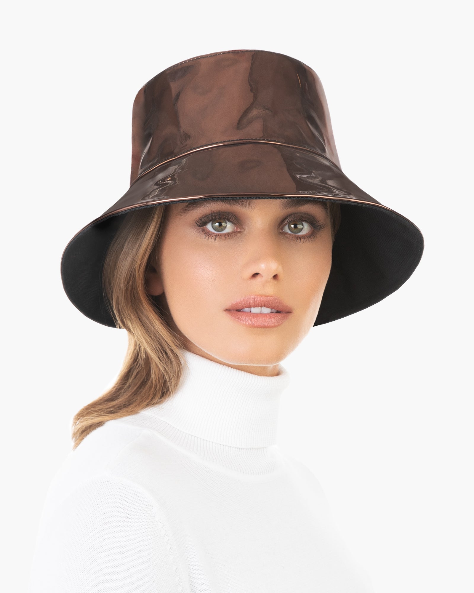 Patti Bucket Hat for Women - Olive, Patent Vinyl, Water-Repellent, Made in USA
