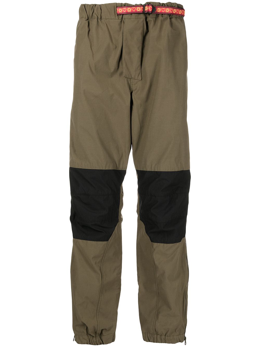 Panelled drawstring-waist straight-leg trousers - Green