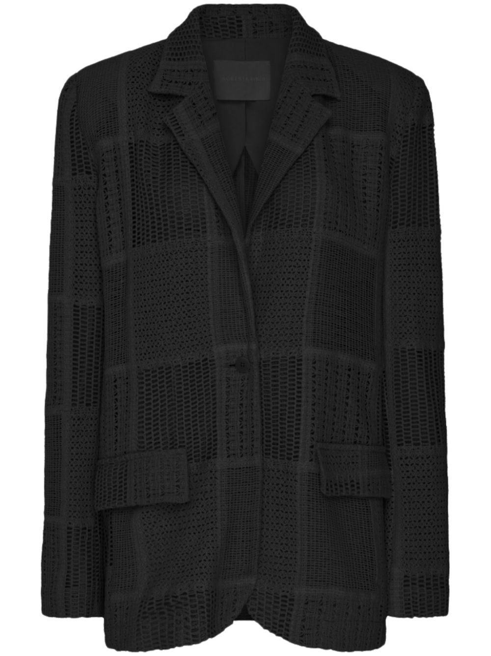Boyfriend single-breasted macrame blazer - Black