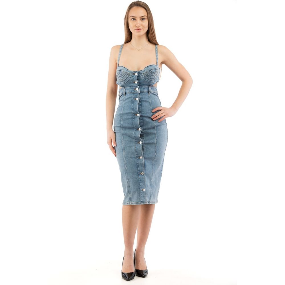 Button-Front Denim Dress — Blue