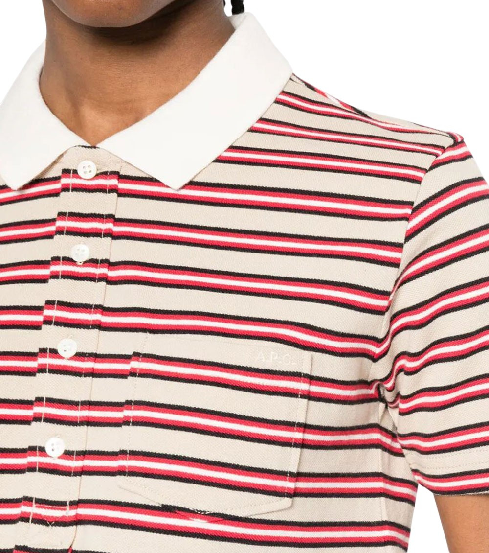 Beige Stripes Shirt Collar Polo