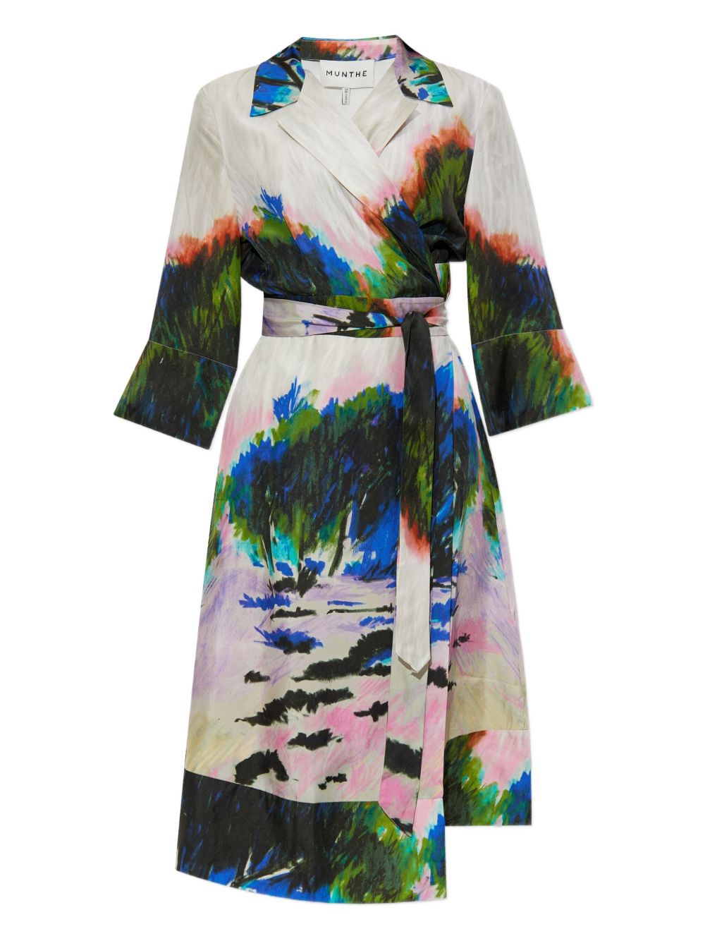Graphic-print wrap dress - Grey