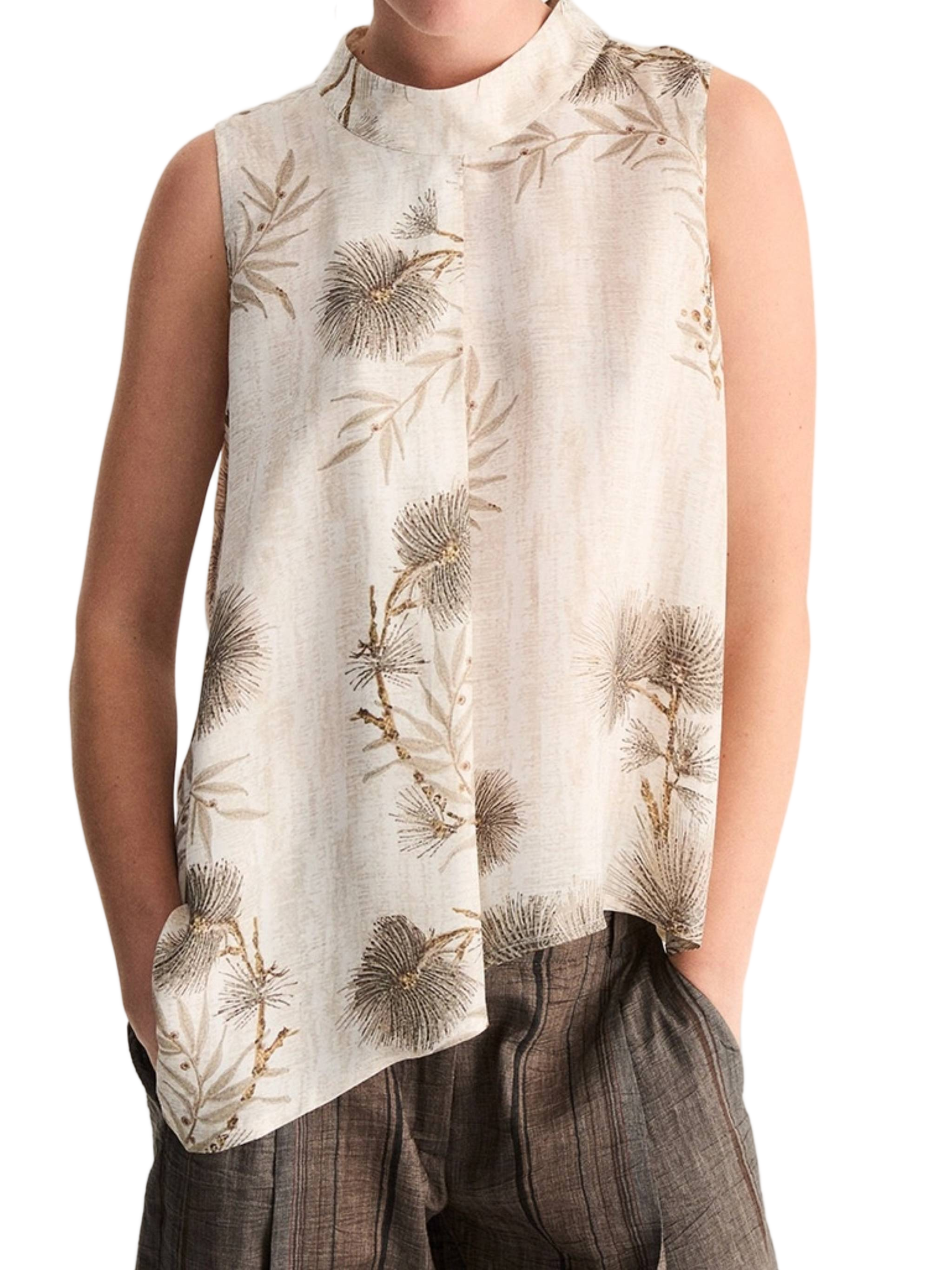 Sleeveless Asymmetrical Botanical Print Top