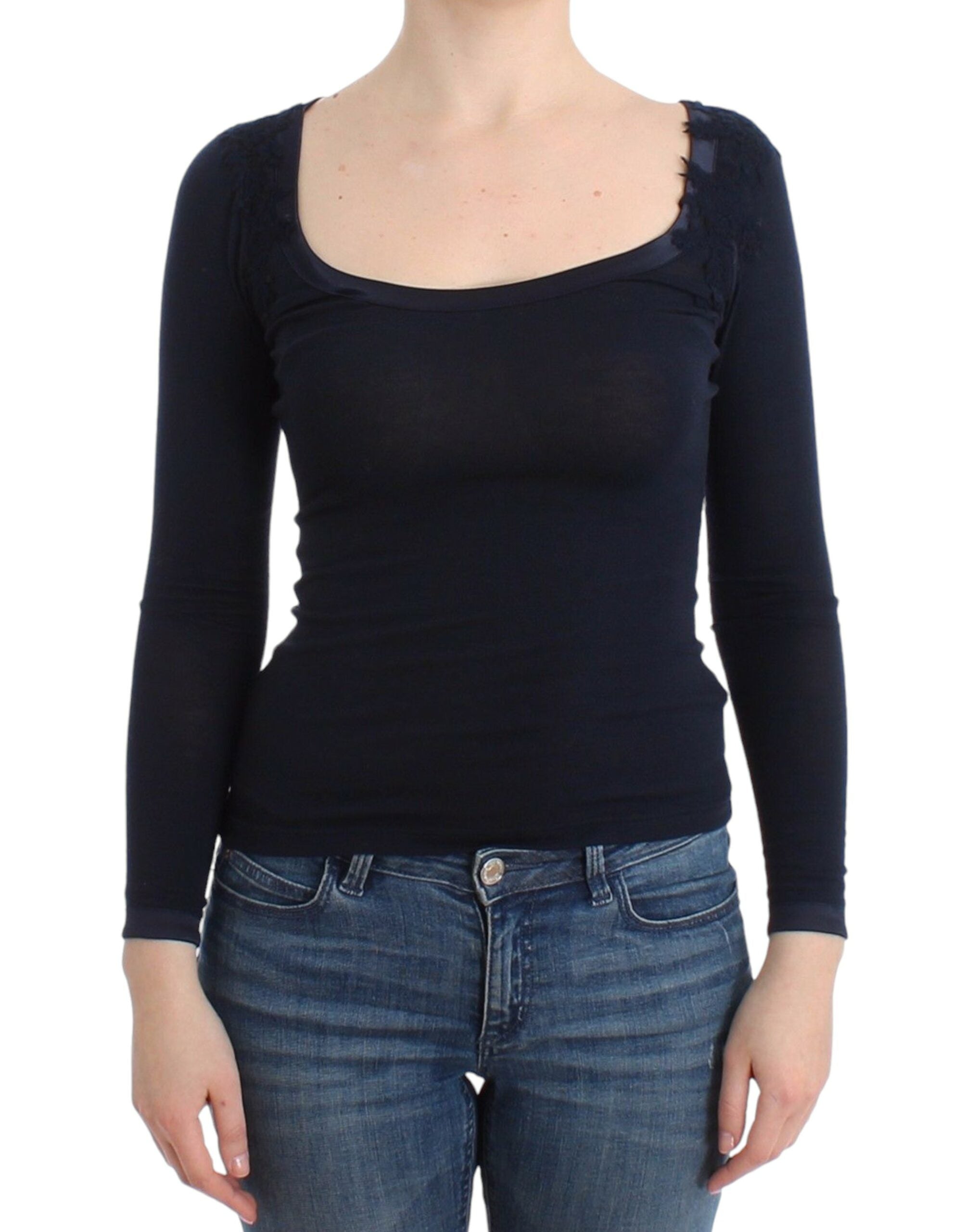 Lace Long-Sleeve Blouse — Navy