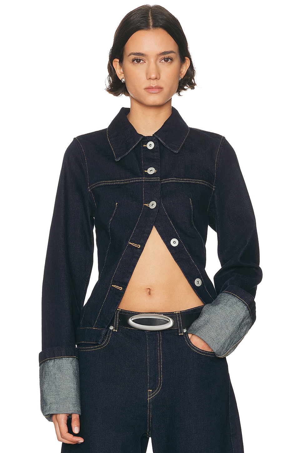 HAELO Cinch Back Trucker Jacket in Indigo - Blue. XL also in XS