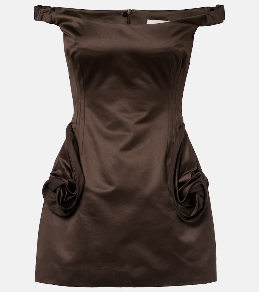 Floral-appliqué cotton corset dress