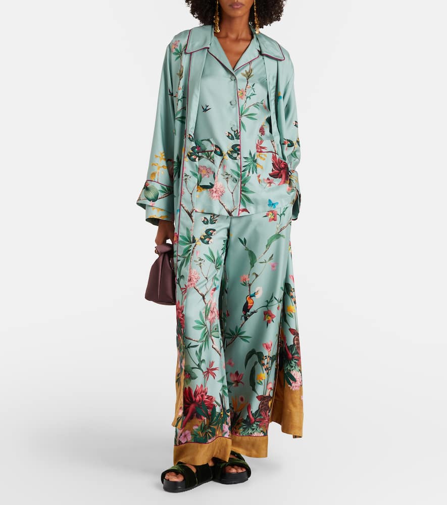 Printed silk twill wide-leg pants