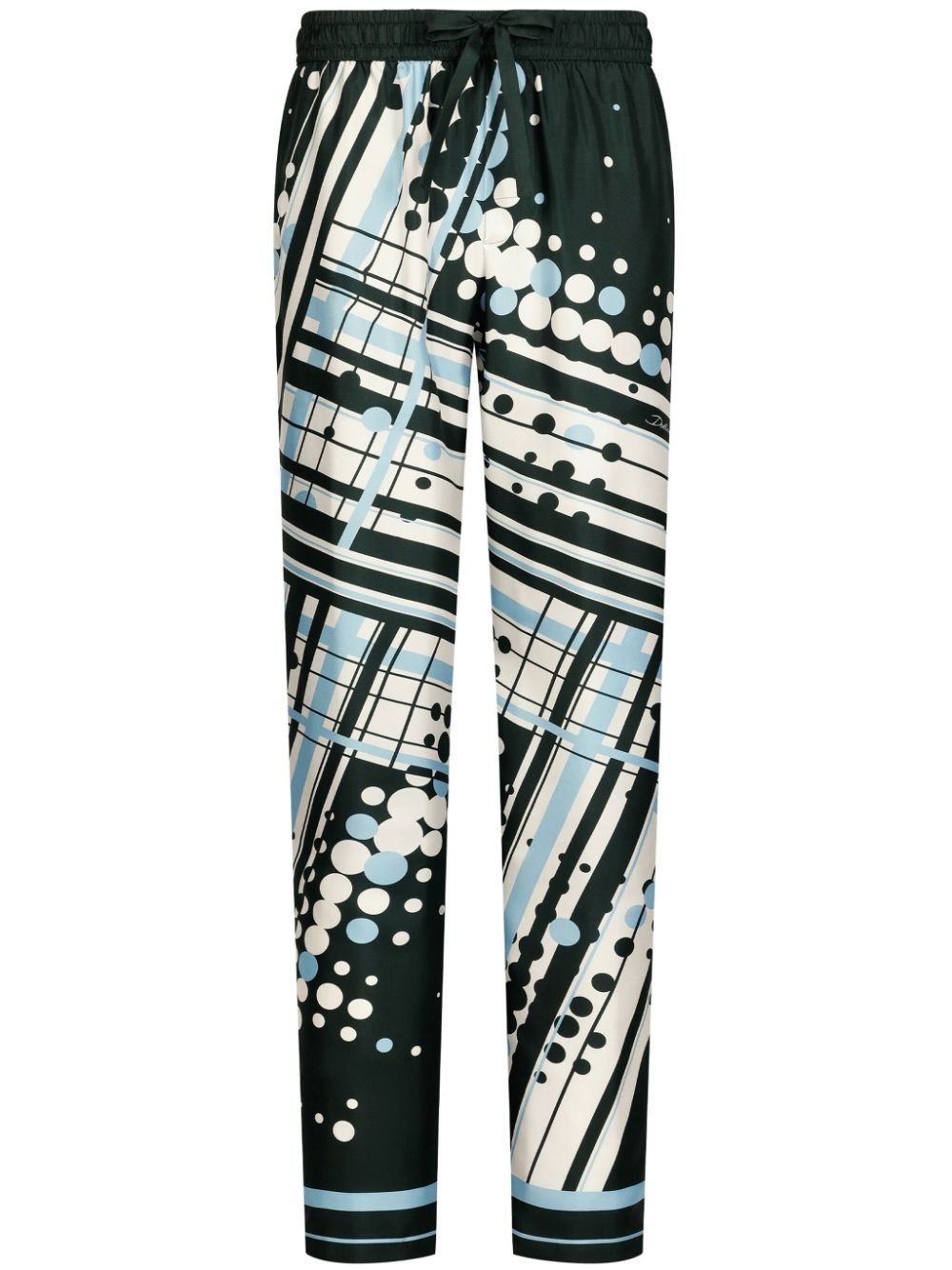 Abstract-print silk pijama trousers - White
