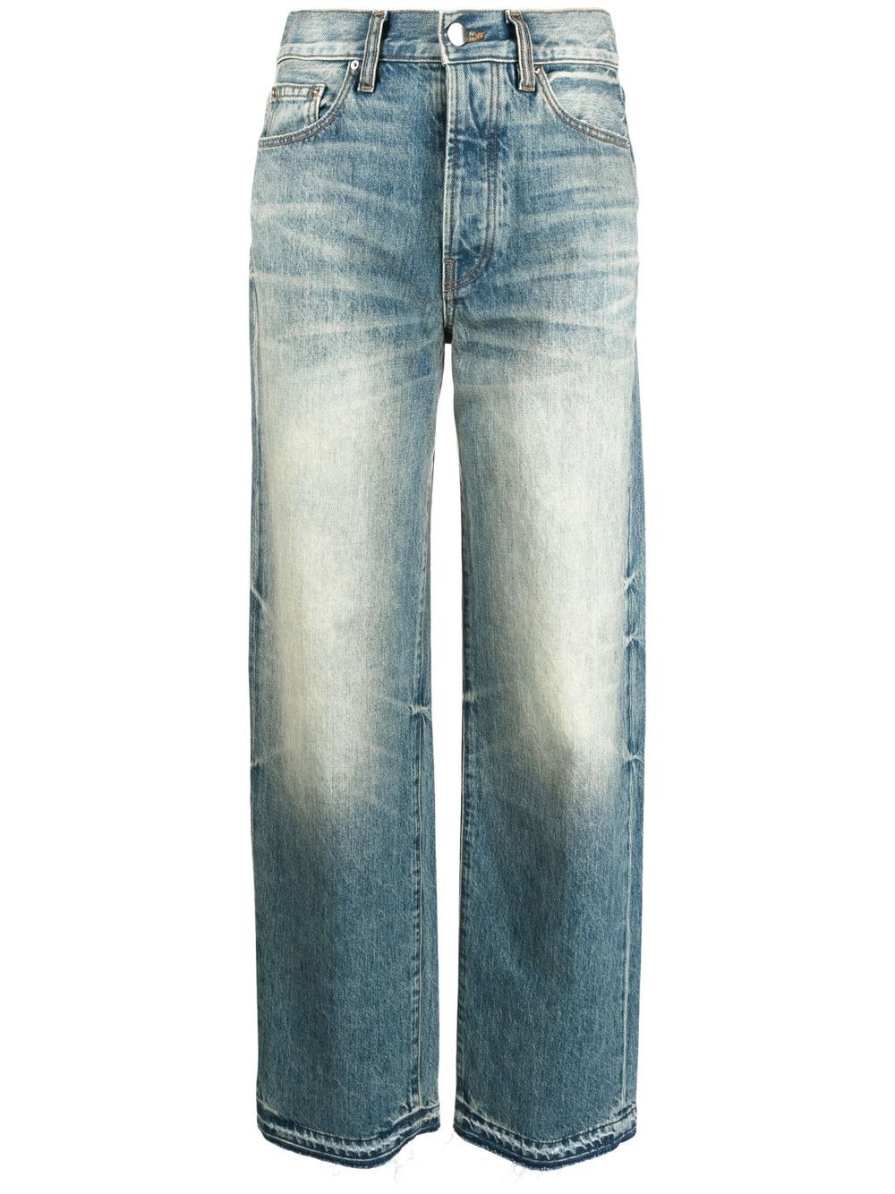 Distressed straight-leg jeans - Blue