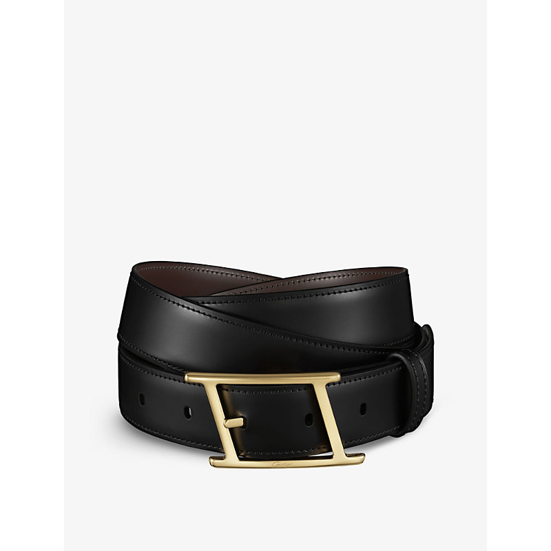 Womens Black/brown Tank Asymétrique Slanted-buckle Leather Belt 