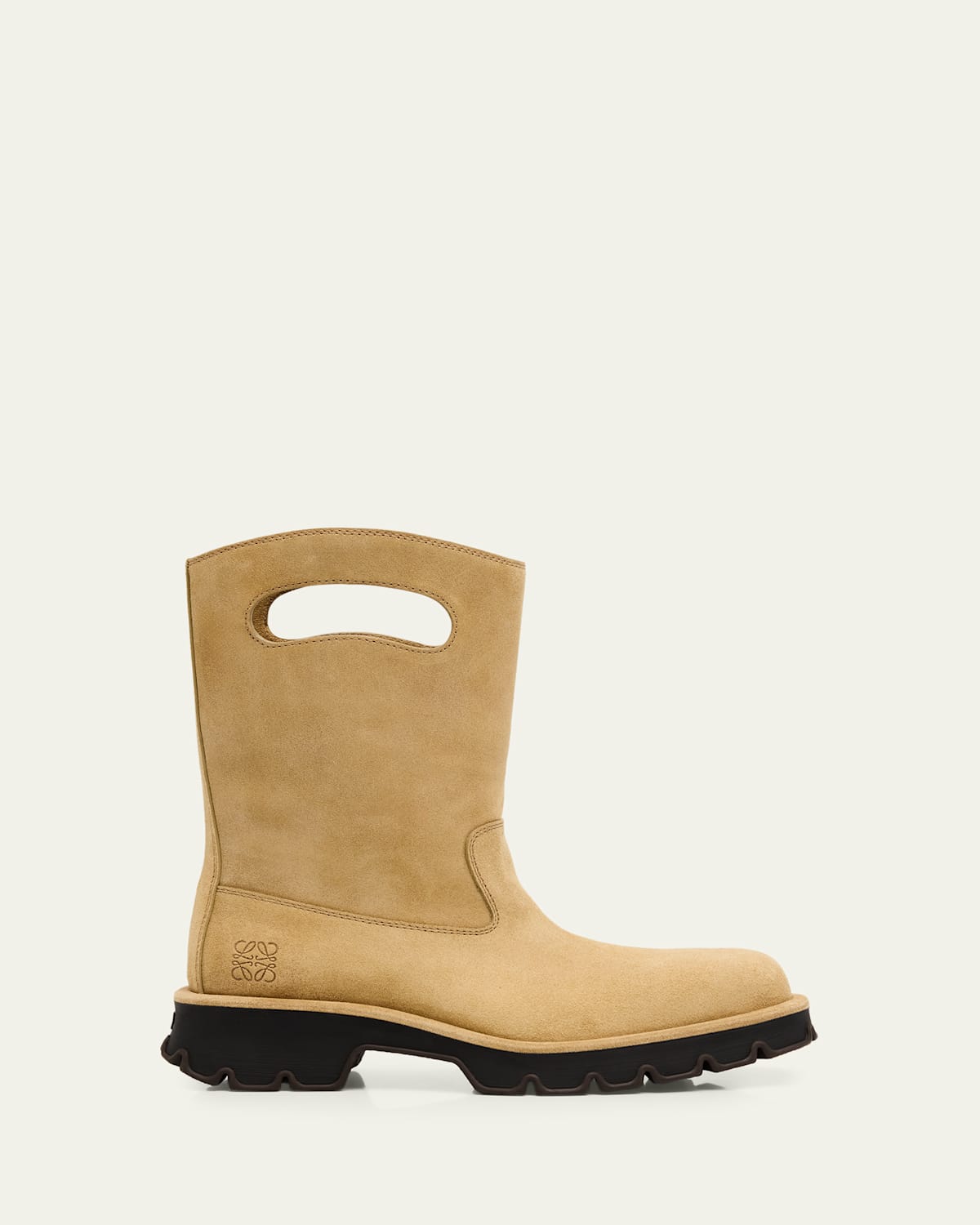 Men's Bobby Leather Calf-High Boots with Cut-Out Handles