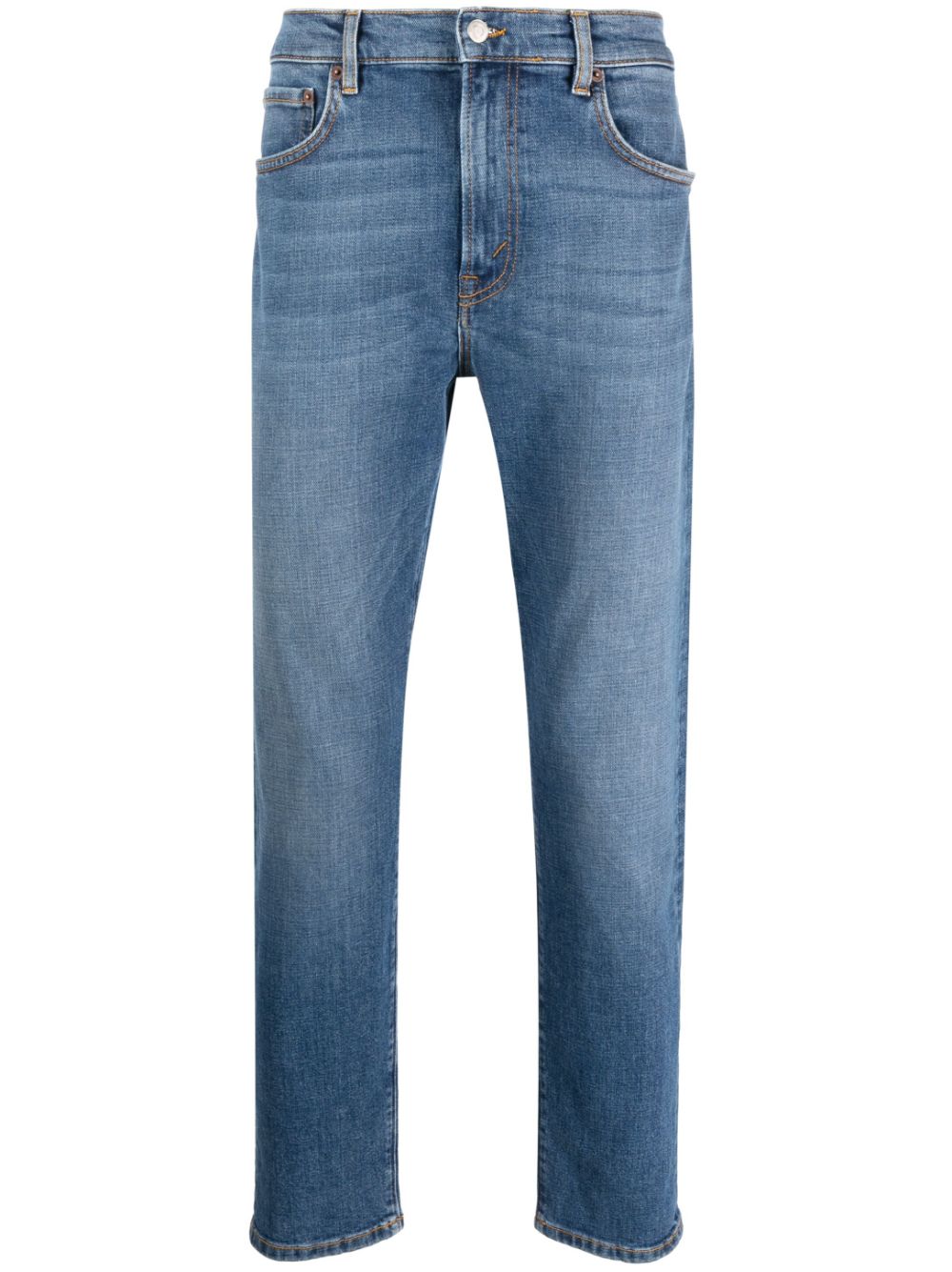 Stretch organic-cotton tapered-leg jeans - Blue