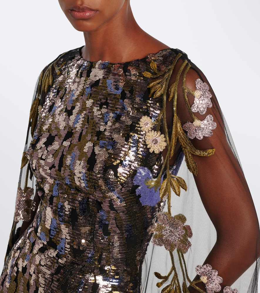 Floral sequined caped gown