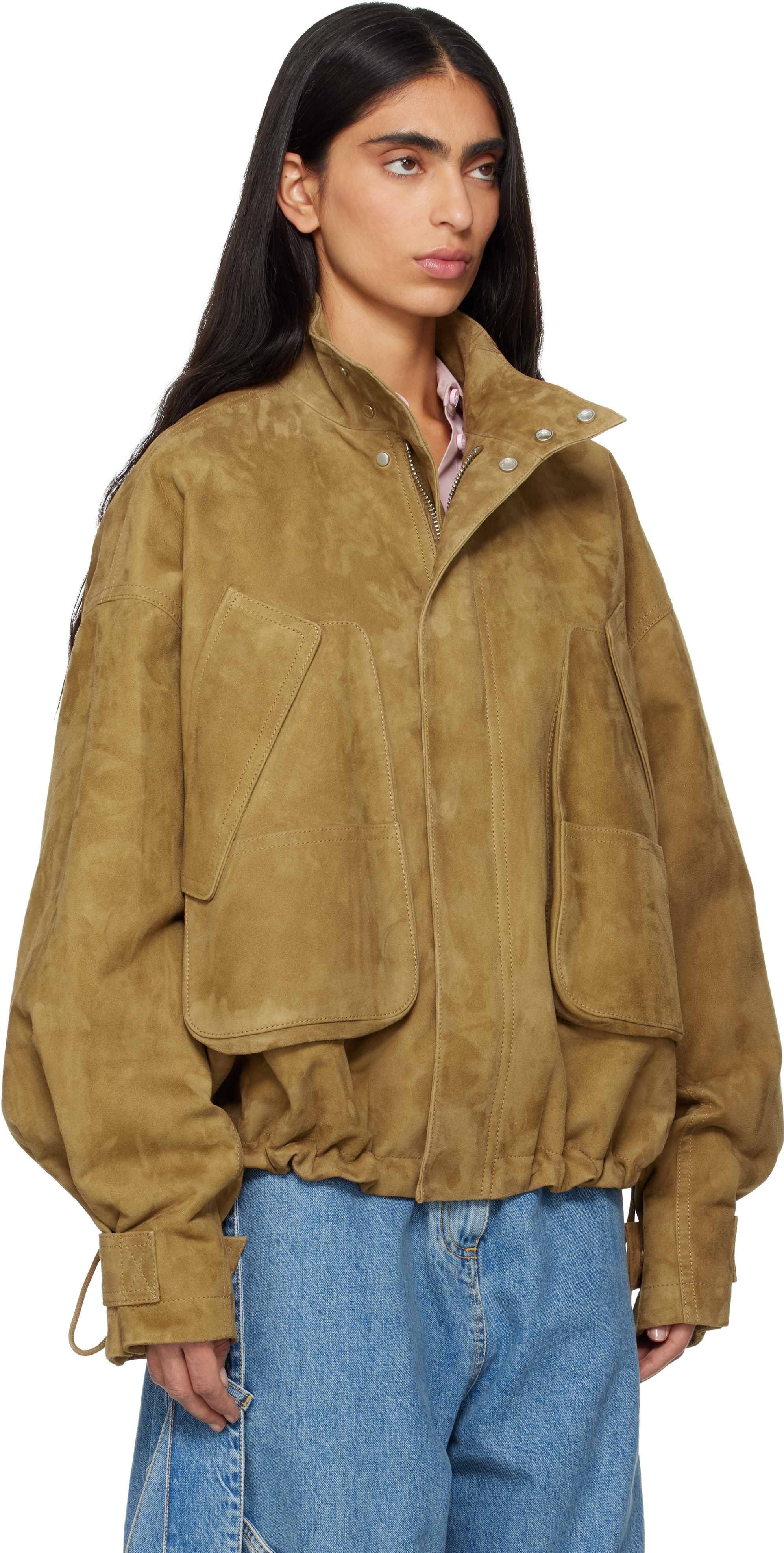 Tan Suede Bomber Jacket