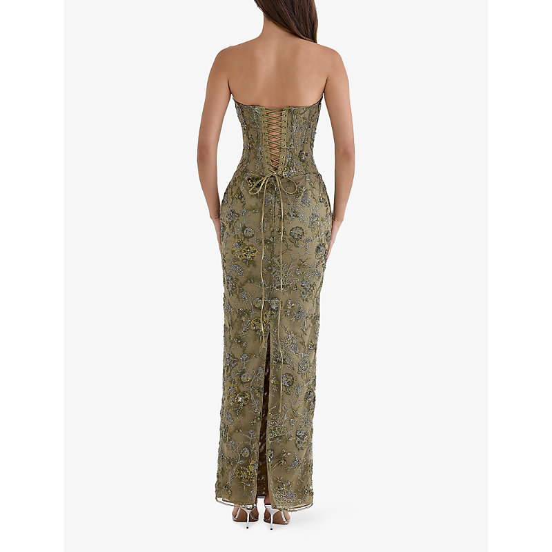 Womens Serelise Hand-Beaded Strapless Woven Maxi Dress