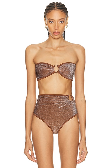 Johanna Ortiz Seawater Bikini Top in Shimmering Brown - Brown. M also in L