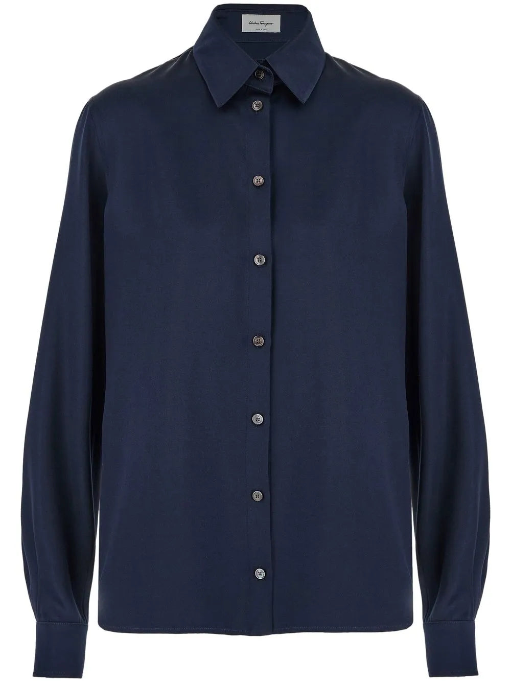 Satin Button-Up Shirt — Navy