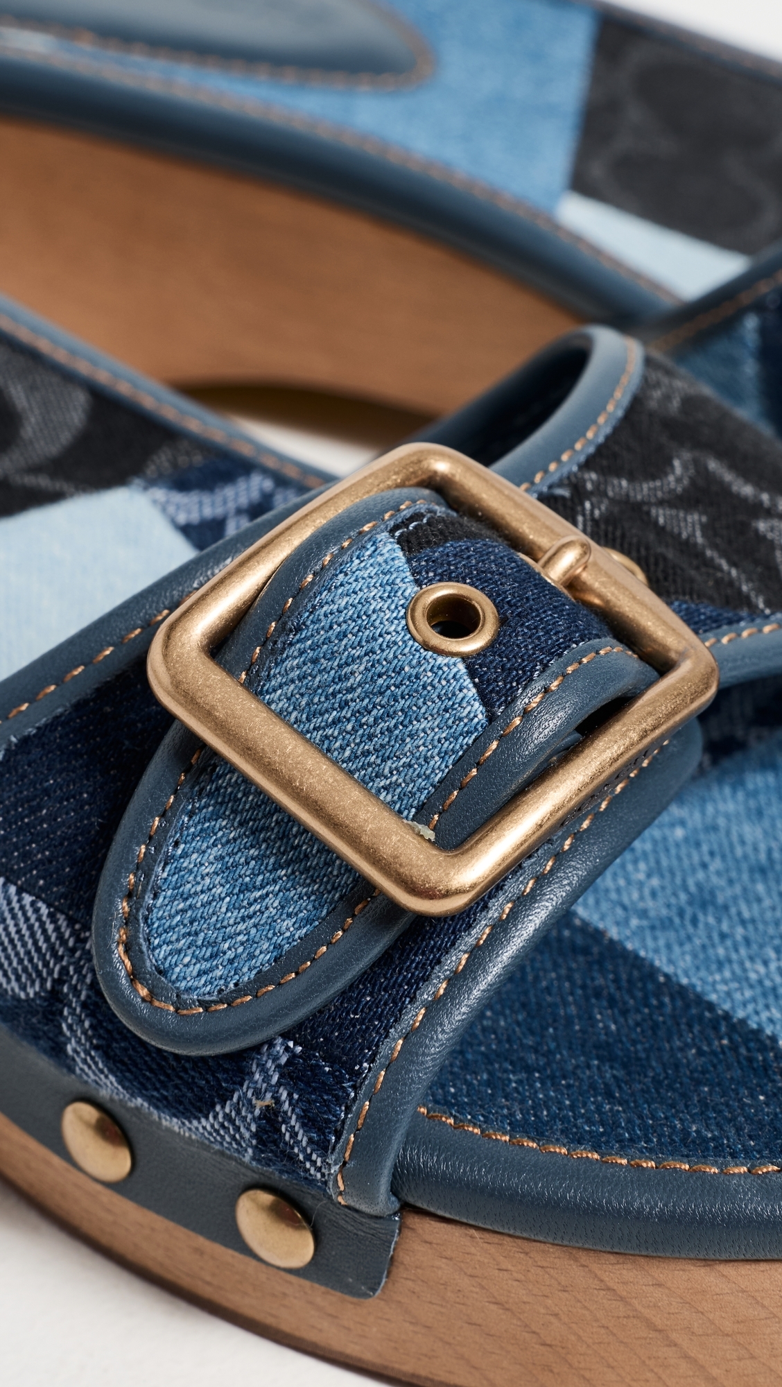 Margot Wooden Sandals Dark Indigo Patchwork Denim