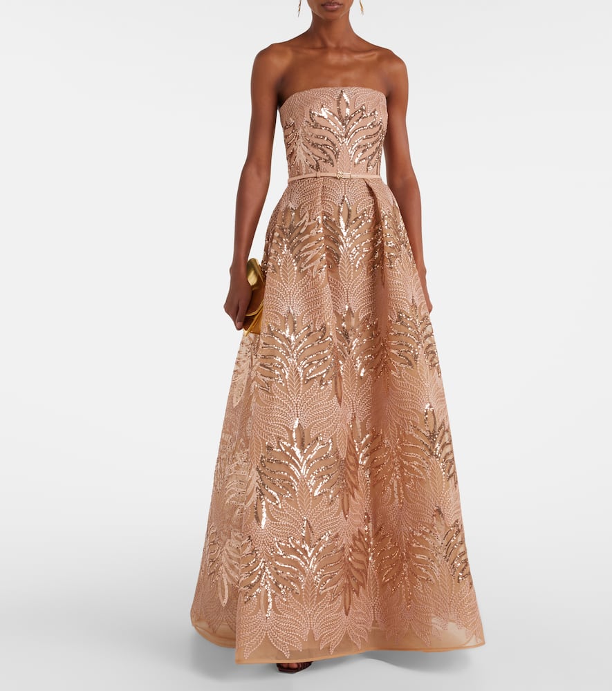 Sequined strapless gown
