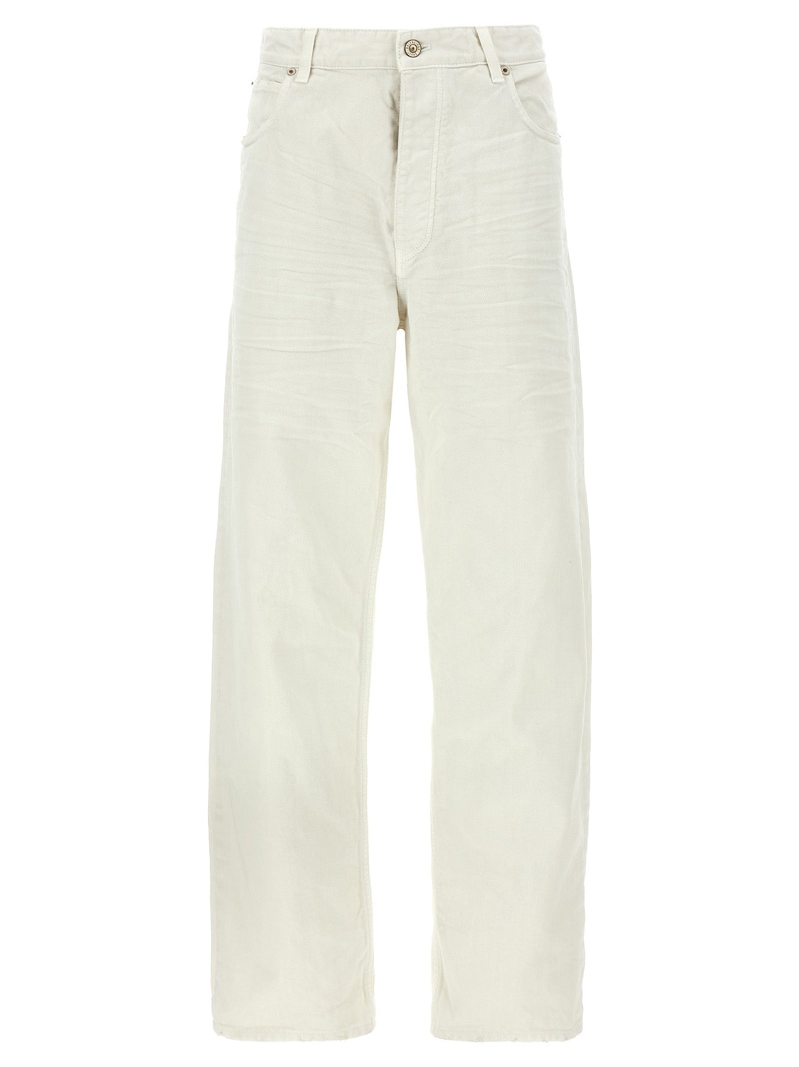 Vintage-Inspired Wrinkled Cotton Jeans — White