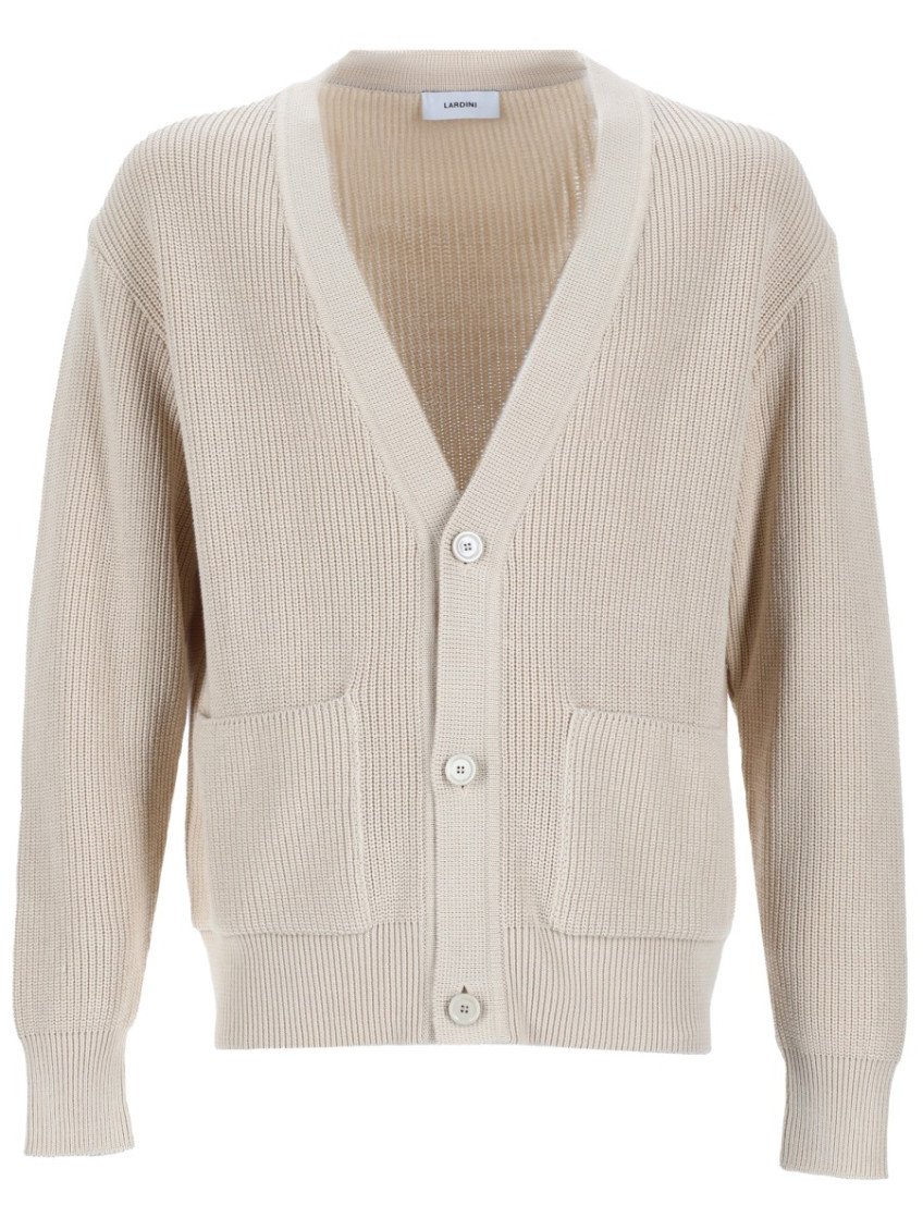 Beige Knitted V Neck Cardigan