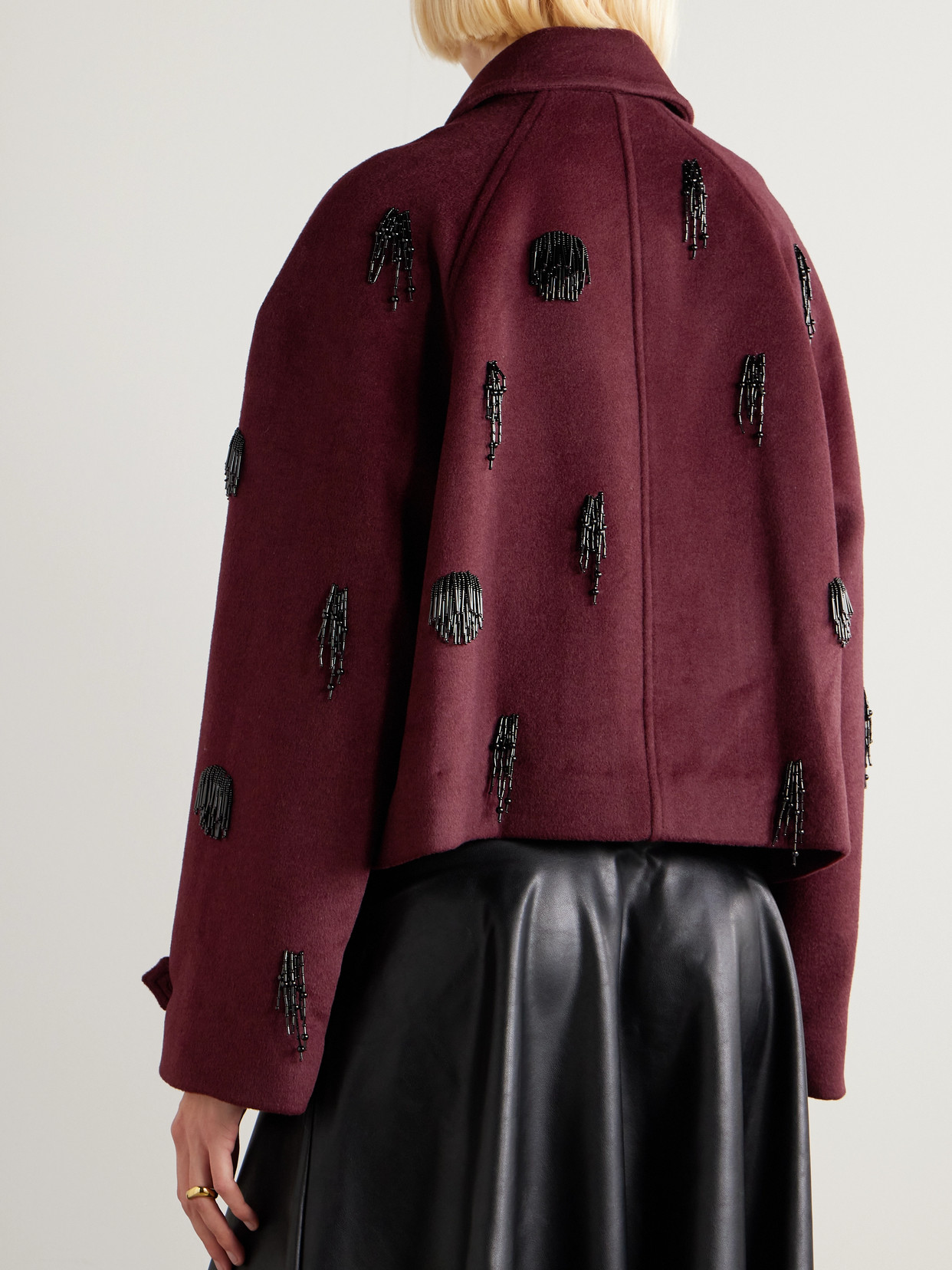 Katya Bead-embellished Wool-blend Jacket - Burgundy