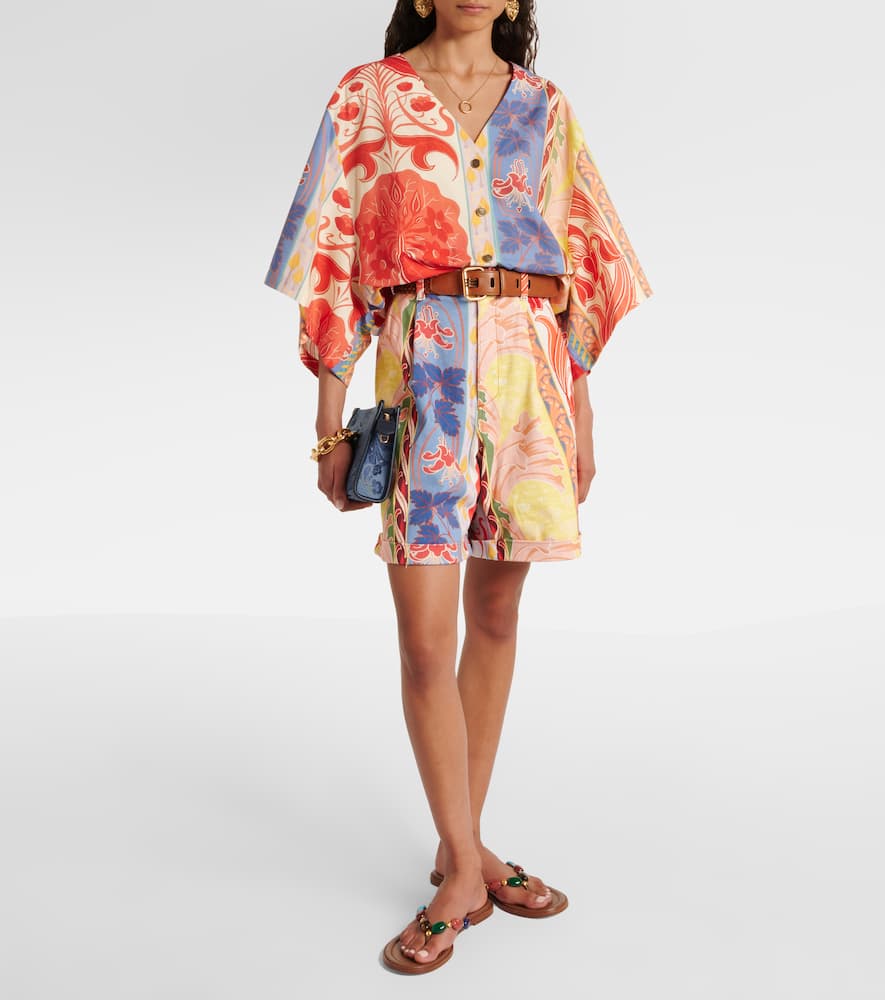 Printed oversized cotton-blend shirt
