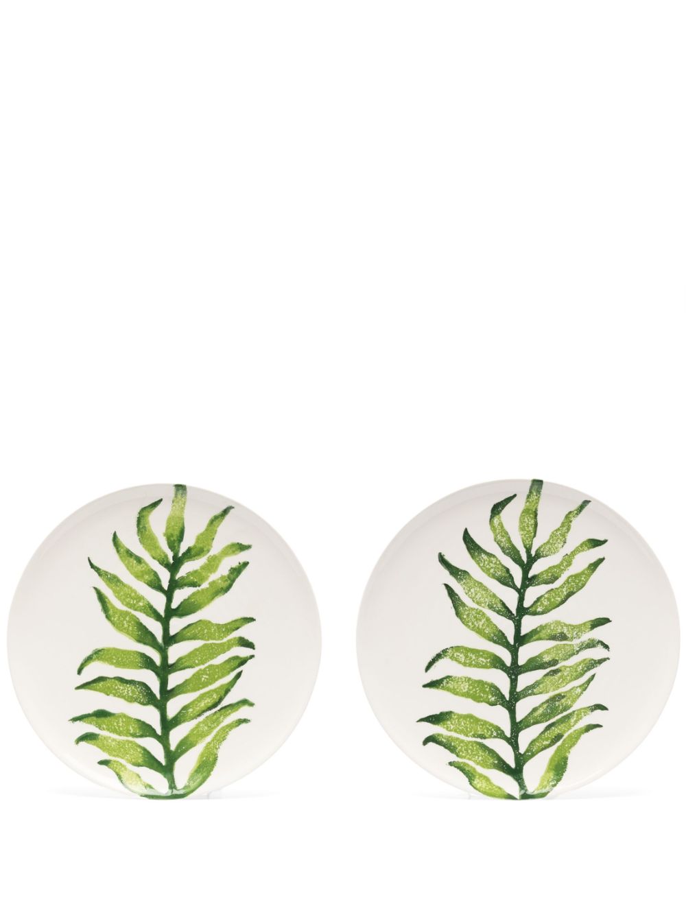 Leaves hand-painted plates (set of two) - White