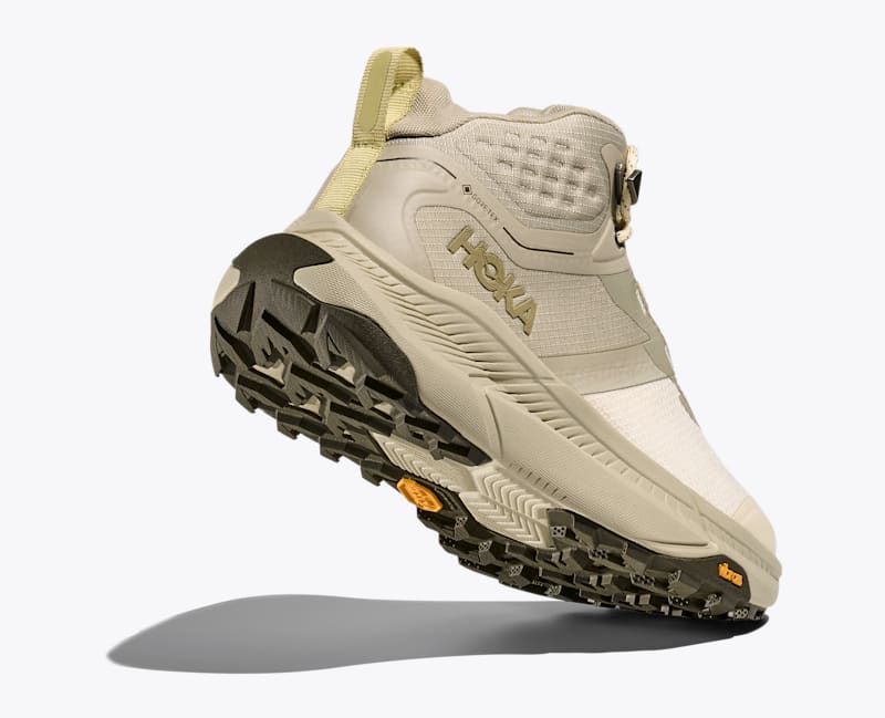 HOKA Women's Transport Hike GTX Shoes in Oyster Mushroom/Vintage Yellow