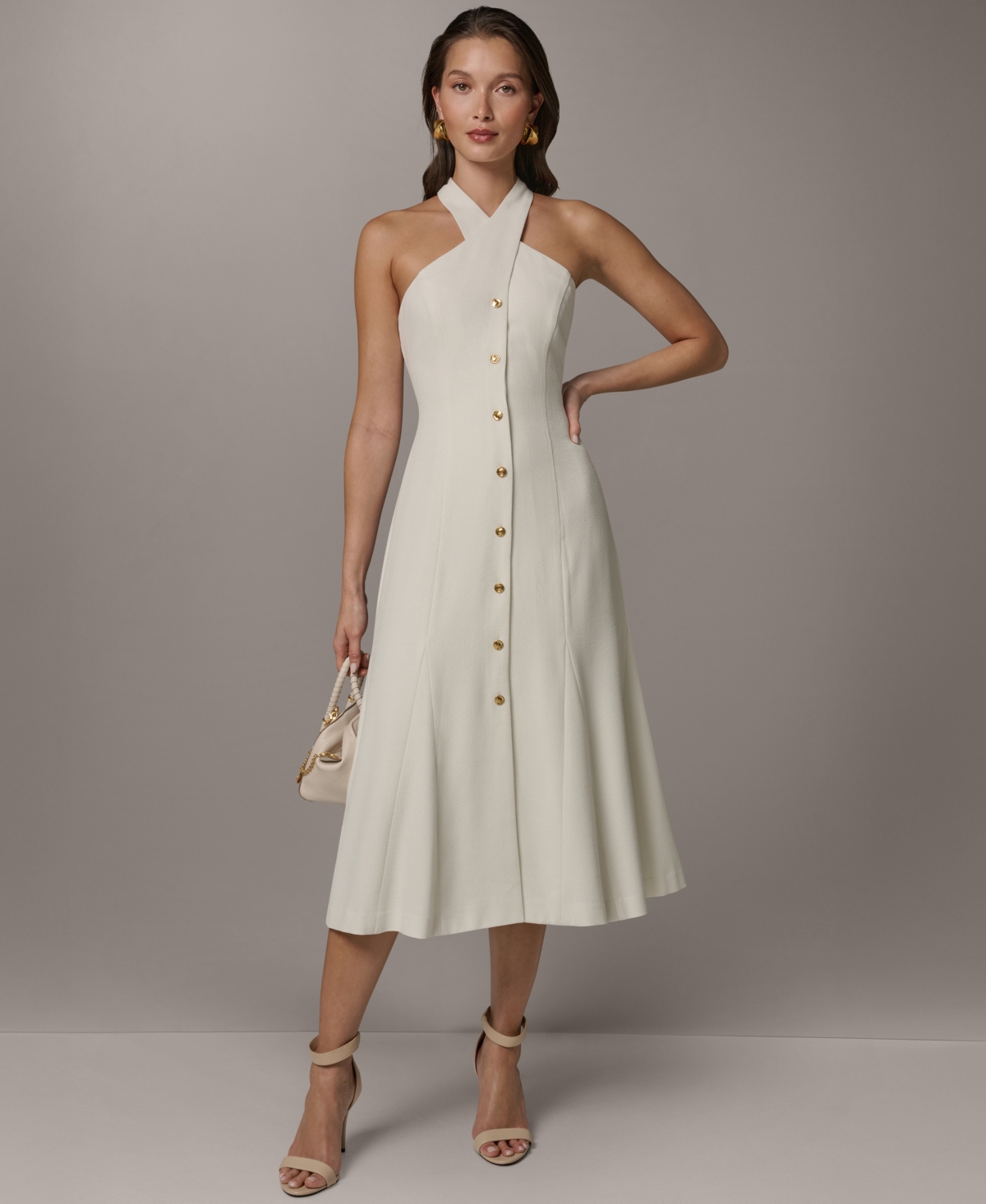 Women's Halter A-Line Sleeveless Midi Dress - Cream